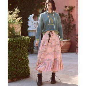 THE GREAT. The Pastoral Floral Print Skirt Pink Prairie Maxi Skirt Size 2 Medium